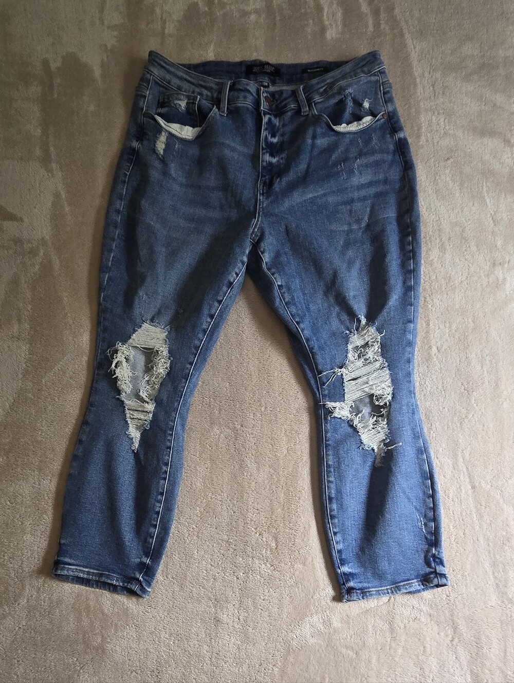 EUC Judy Blue Dark Blue Distressed Boyfriend Fit Jeans 18W ☆☆☆